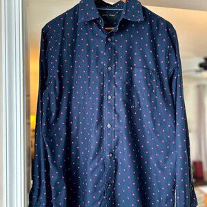 Banana Republic Men's Navy and Red Cotton Untucked Fit Button Down Shirt Size M